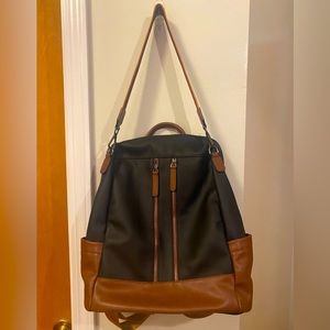 Brand new, black and brown leather backpack/shoulder bag